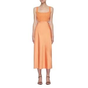 NWT C/MEO COLLECTIVE 'FORMAT' SQUARE NECK CUT OUT MIDI DRESS ORANGE Size 8